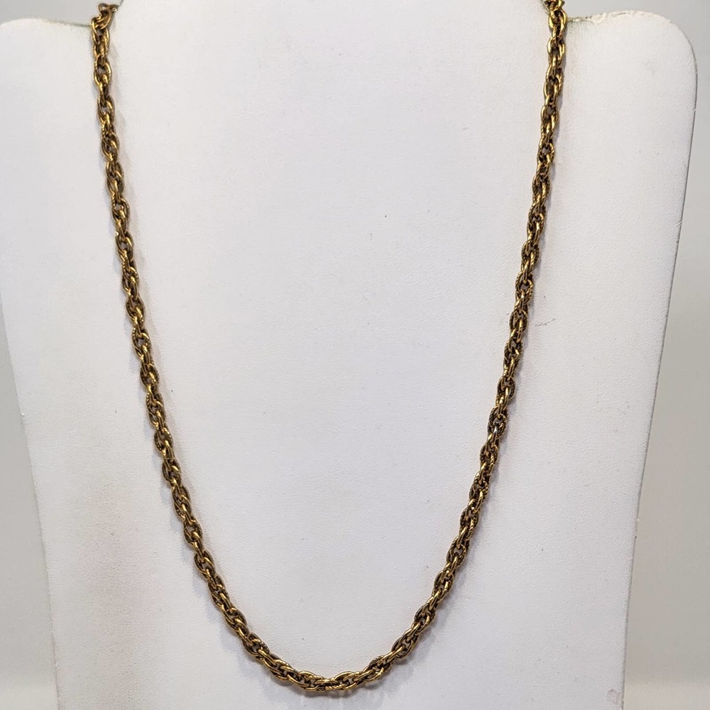 Gold Tone Metal Vintage 21" Rope Chain Hook Closure Classic Minimalist Workwear